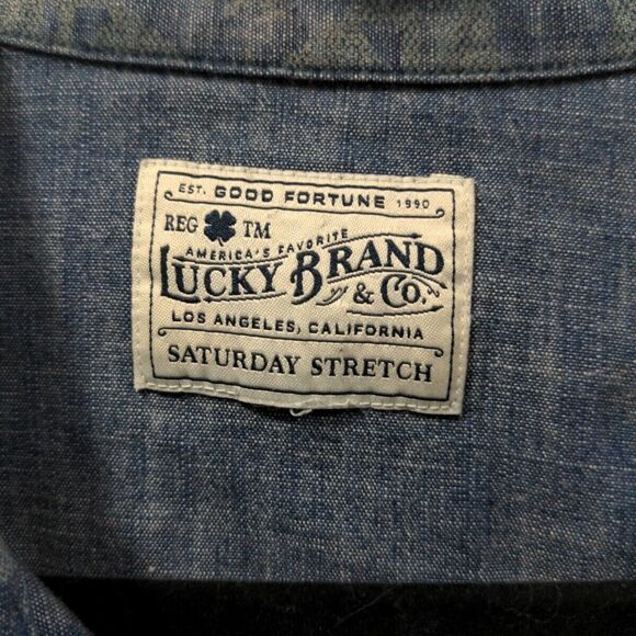 Lucky Brand Mens Denim Aztec Snap Button LS Shirt Size L/XL Blue Casual - Picture 3 of 12